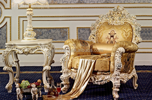 Fauteuil sculpté en or blanc de style rococo français pour salon VIP d'hôtel de luxe |   Fauteuil d'appoint jacquard sur mesure |   FF&E commercial OEM - Product Image 6