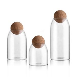 Glass Jars For Storage Food Storage Jars with Wood Lid Cork Ball Stopper Handmade Borosilicate Glass Canister Jar