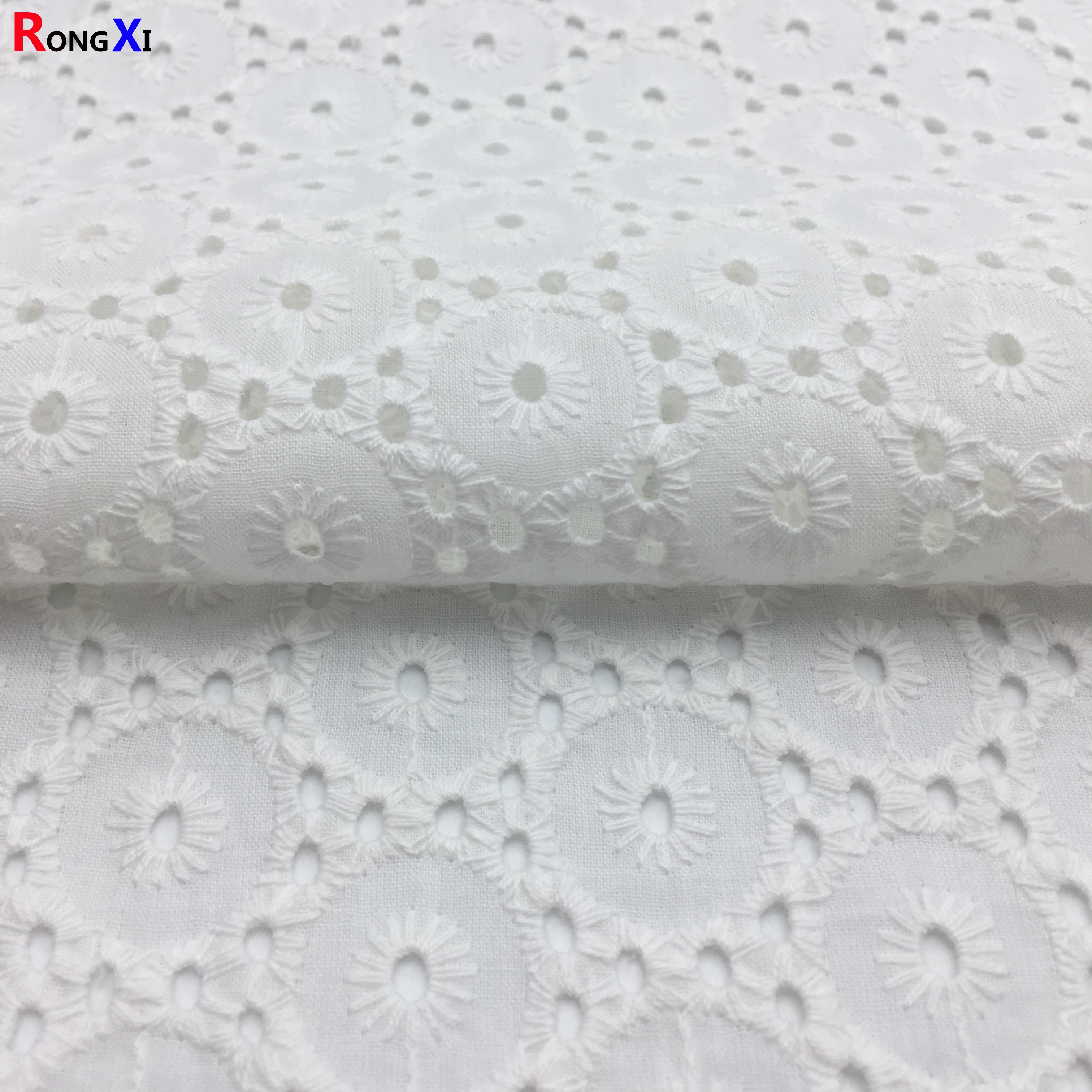 Rxf0506 Brand New Polished g/m² Lyocell Cotton White Eyelet Stickerei Broderie Anglaise Lace Voile Stoff für Kleider