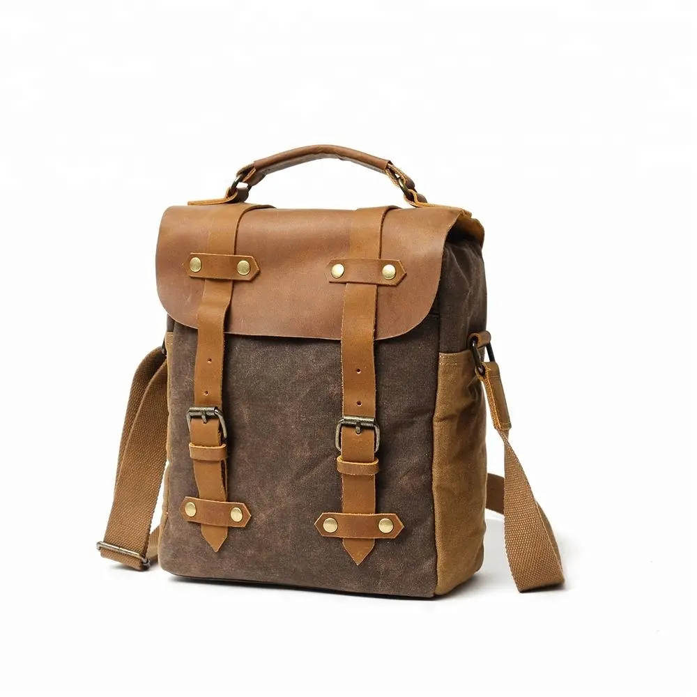 CHANGRONG Custom Vintage canvas and leather satchel messenger bag for men