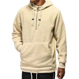 Yüksek kaliteli sherpa polar hoodie 1/4 zip sherpa baskısız kapşonlu üst yarım zip erkekler sherpa hoodie kış