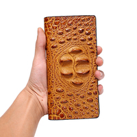 Dompet Kulit Panjang Pria Pola Buaya Tiga Dimensi Terbuka Bahan Poliester Anti RFID Tahan Air Multi-kartu Fashion Kasual