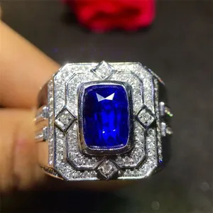 黄金首饰印度 18k 金南非真正的钻石天然蓝宝石戒指男士斯里兰卡蓝宝石豪华男士戒指
