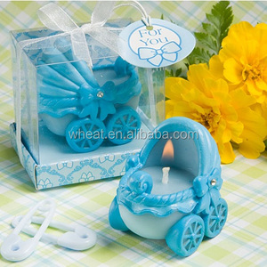 Adorable Baby Shower Favors Birthday Holiday Souvenir Decoration Boy <strong>Blue</strong> and Pink Girl Baby Carriage <strong>Candle</strong> - Product Image 6