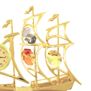 Crystocraft Bateau à Voile en Métal Plaqué Or 24 carats avec Cristaux, Coupe Brillante, Horloge de Bureau Miniature Nautique, Figurine de Collection, Style Européen - Product Image 2