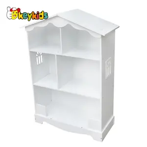 Новый дизайн, деревянный белый книжный шкаф в форме кукольного домика для детей W08D015B