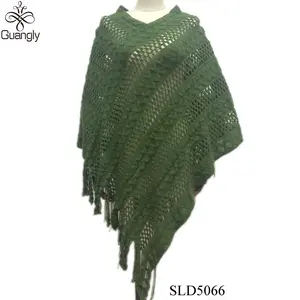 Popular style green winter acrylic crochet poncho