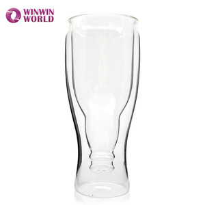 Copa del Mundo de fútbol regalo soplado claro doble pared resistente al calor taza de cerveza de cristal con logo - Product Image 3