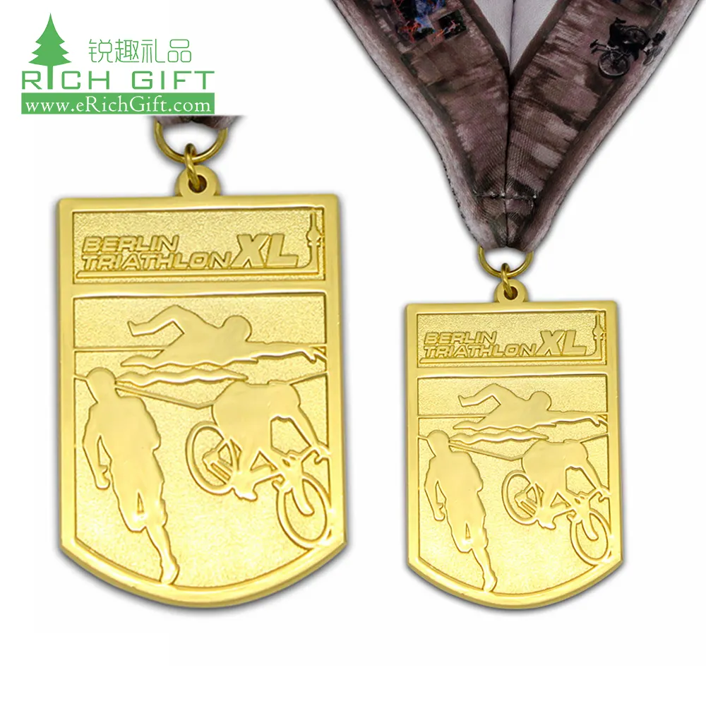 Médaille de triathlon, remise en métal doré personnalisé, de haute qualité, prix pas cher, pour winner