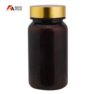 OEM personalizado 150ml ámbar translúcido redondo jarabe para la tos PET botellas de plástico vacío medicina cápsula píldora botella con tapa de rosca de oro