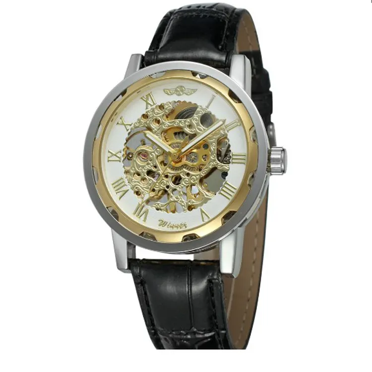 OEM Watches Man Business Wristwatch Mens Customs Automatic Wholesale Luxury Men Mechanical Skeleton Leather Strap Wrist Watch