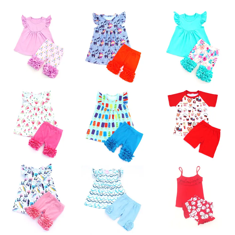 Girls Ruffle Pearl Dress Boutique Girl Clothing Wholesale Price Summer set
