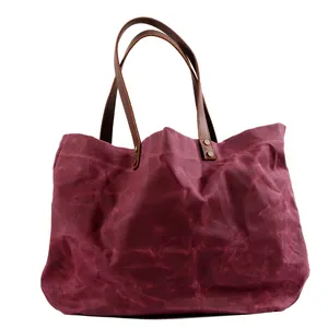 Waxed canvas shopping bag grocery bag burgundy canvas tote bag womens