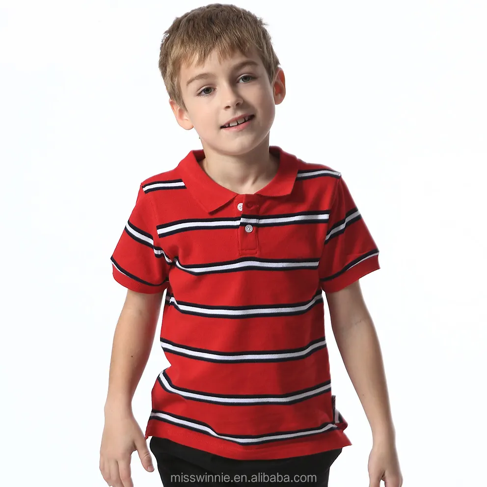 Latest Boys Casual T Shirt Fashion Kids Red White Stripe T Shirt Wholesale Boys Fancy T Shirt