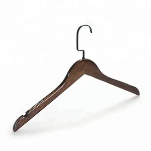 Product Glassy Dark Vintage Wooden Coat Hangers with Non-Slip Rubber Grips