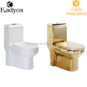 WC monobloc en céramique plaqué or de qualité supérieure KD-03GPB avec réservoir intégré, prix avantageux, forme ronde dorée - Product Image 3