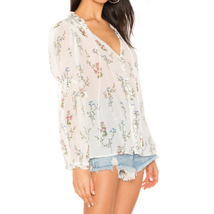 Dernière mode vêtements smocké épaules cravate cou <span class=keywords><strong>blanc</strong></span> blouse en <span class=keywords><strong>soie</strong></span> - Product Image 3