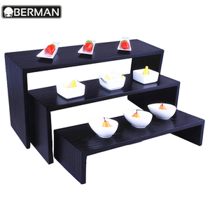 Catering equipment buffet ware soporte elevador de pasteles de madera negro, elevador de buffet de madera de 3 niveles evelación para restaurante - Product Image 2