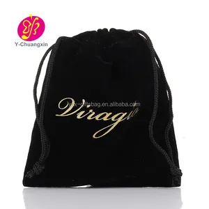 Customized black velvet dust bag with custom gold logo for handbag