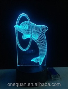 Luz creativa de la noche del LED que destella 3D lámpara de la ilusión del delfín del delfín del LED - Product Image 4