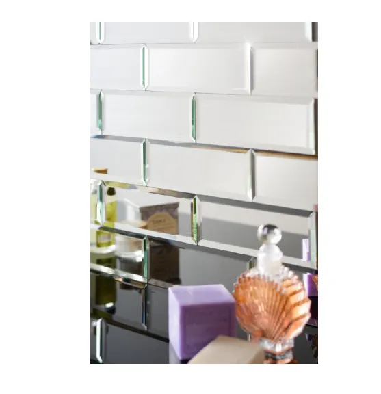 Azulejos de parede espelhados de prata, azulejos chanfrados de parede, telha espelhada de tijolo mosaico para cozinha do banheiro