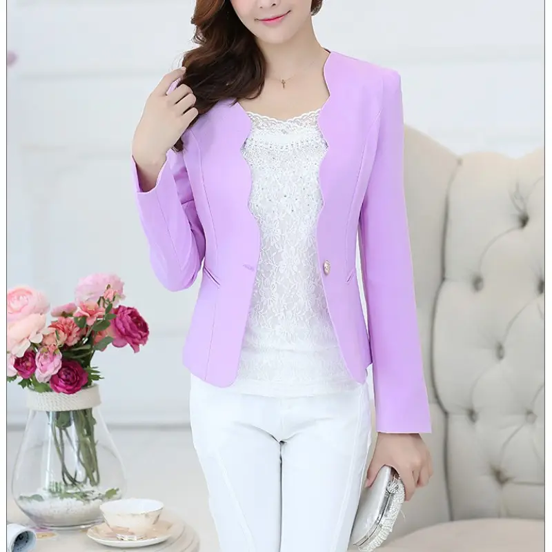 YSMARKET Spring Womens Small Suit Korean Jacket Ladies Elegant OL Style Office Single Button Coat Long Sleeve Crop Tops E954
