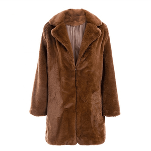 KY Warm Ink Grey Winter Warm Turn Down Collar de cintura ancha Teddy Long Faux Fur Coat Mujeres - Product Image 4