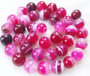 8 Mm Bulat Berwarna Merah Muda Batu Akik Hot Pink Batu Permata Manik-manik Longgar