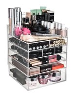 Meilleures ventes Organiseur de cosmétiques en acrylique transparent à couvercle articulé Tiroir/Grand 6 niveaux 5 tiroirs Boîte de rangement pour maquillage en acrylique