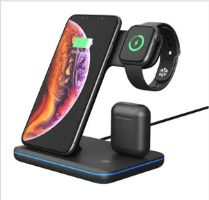 Supporto per caricabatterie <span class=keywords><strong>Wireless</strong></span> 3 in 1 dispositivo di ricarica <span class=keywords><strong>wireless</strong></span> da 15W per caricabatterie da 2.5W per telefono cellulare per orologio pad di ricarica da 2W per auricolare - Product Image 1