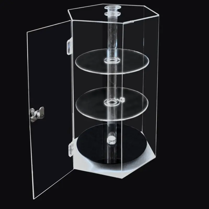 Revolving Perspex Box Plexiglass Display Case Acrylic Spinning Hexagonal Showcase with Locking Keys