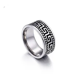 Bague de gravure pour hommes, bijou unisexe en acier inoxydable plaqué argent, style rétro 316L