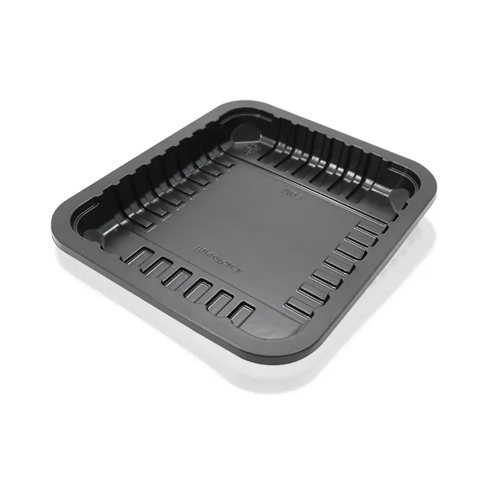 Bandeja de plástico reutilizable para alimentos, recipientes de plástico PP/PET, color negro, personalizable