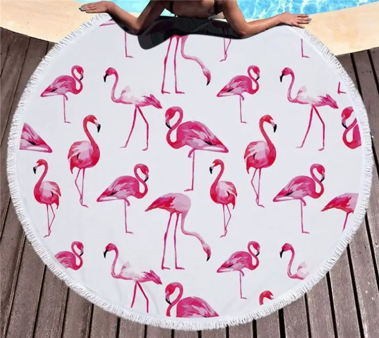 Gouden Leverancier China Factory Sales Flamingo Patroon Custom Gedrukt Microfiber Strandlaken Met Kwasten Jtvovo