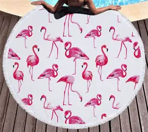 Toalha de praia de microfibra impressa personalizada, fornecedor dourado de china, vendas de fábrica, flamingo padrão com borlas jtvovo