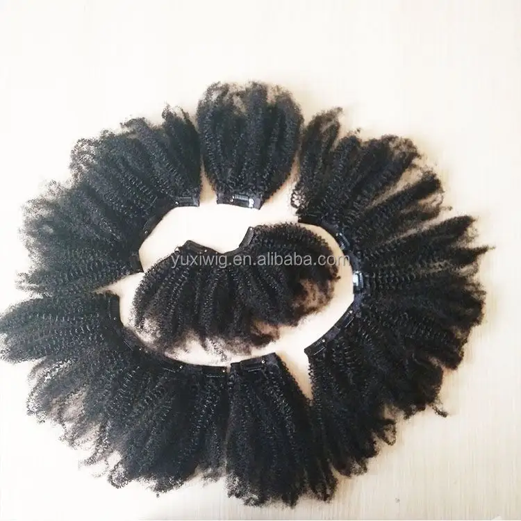 Africano Americano Clip in Estensioni Dei Capelli Umani Naturale Indiana Dei Capelli Del Virgin 6 pz/set Testa Completa Afro Riccio crespo Clip Ins