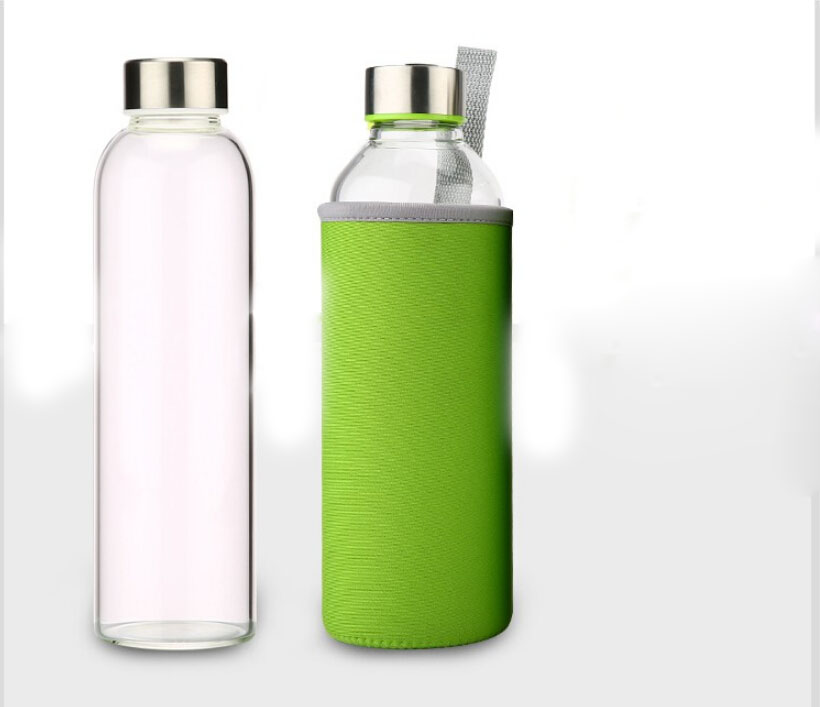 18.5OZ Glass water Bottles with Stainless Steel Lid with Carrying Loop