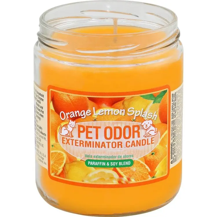 Exterminador de produtos de odor de estimação, vela de vidro de limão laranja