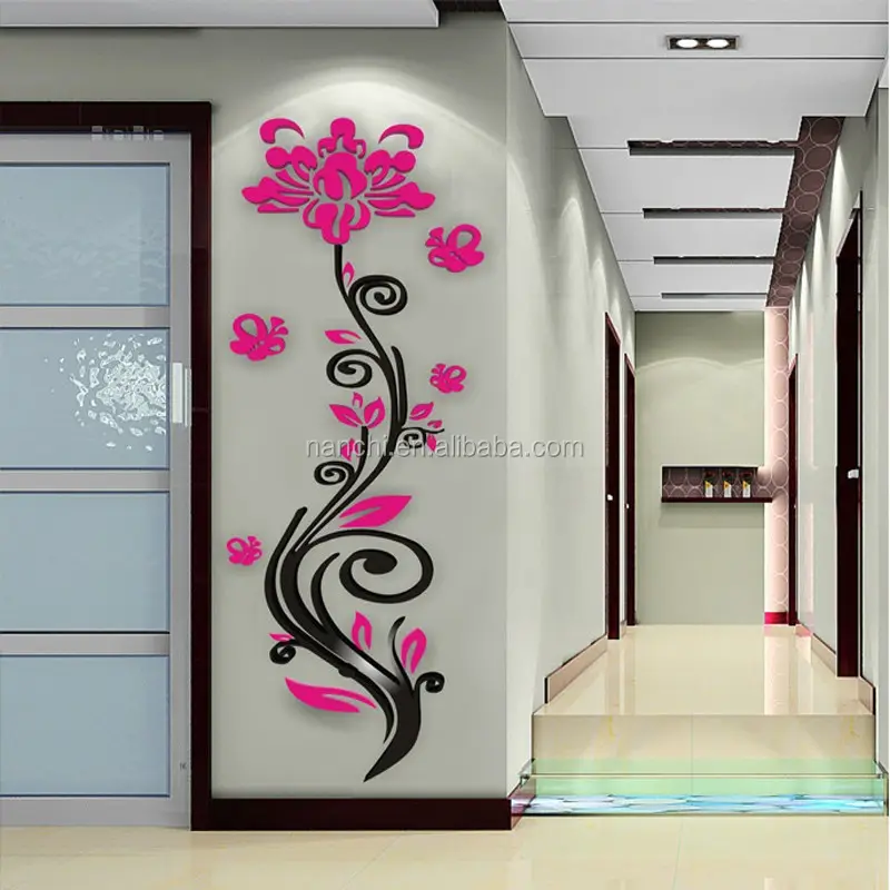 Rose flower acrylic three-dimensional wall stickers modern brief 3d wall sticker Decor Home DIY Self-adhesive Removable decals