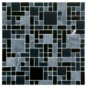 glass mix marble black marquina mosaic tiles-building materials tile