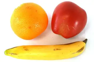 三个人造水果展示件-苹果/橙色/香蕉苹果影院显示超市水果展示