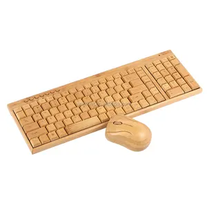 2024 Set Kombo Keyboard dan Mouse kayu bambu, tata letak versi Rusia nirkabel USB 201 ramah lingkungan terlaris