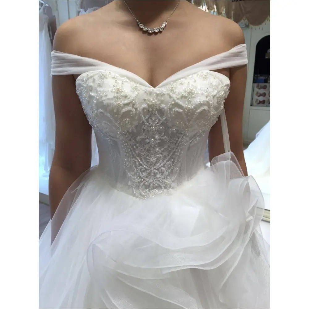 Off Shoulder Sweetheart A Line 2022 Dài Tầng Length Custom Made Bridal Gowns Thiết Kế NW023 Phụ Nữ Wedding Dresses