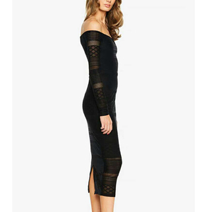 Venta caliente señoras elegante negro manga larga vestido ajustado - Product Image 5