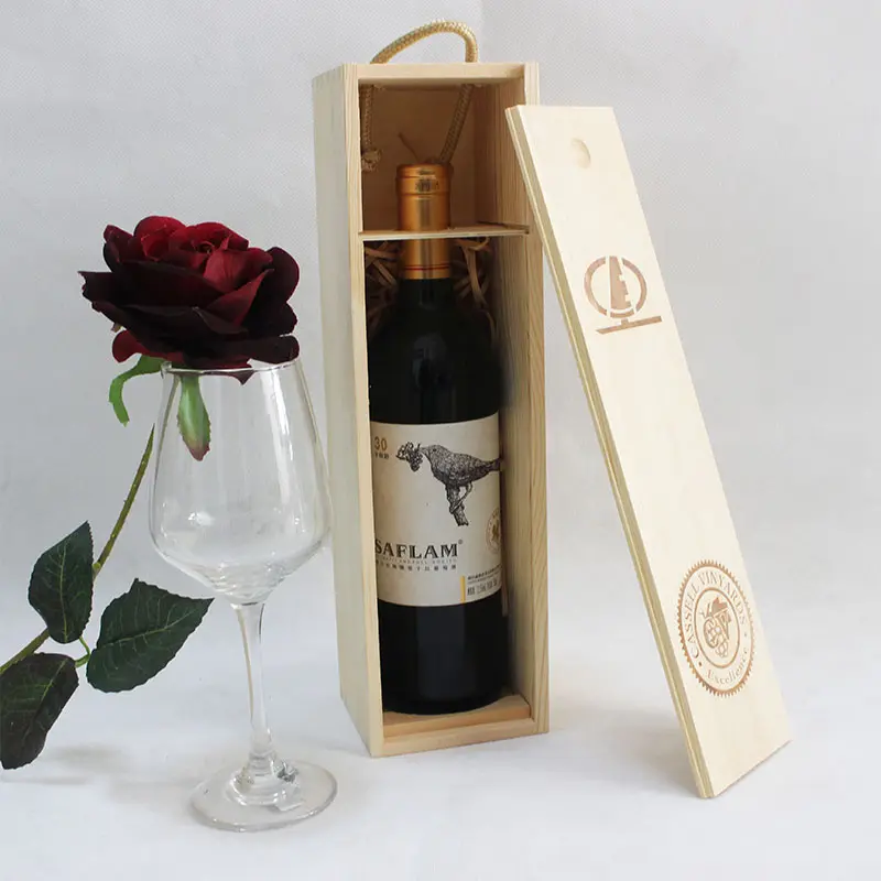 Hot Stamp Kiefer Holz Einzel flasche Wein kiste Holz Wein verpackung Geschenk box zum Verkauf