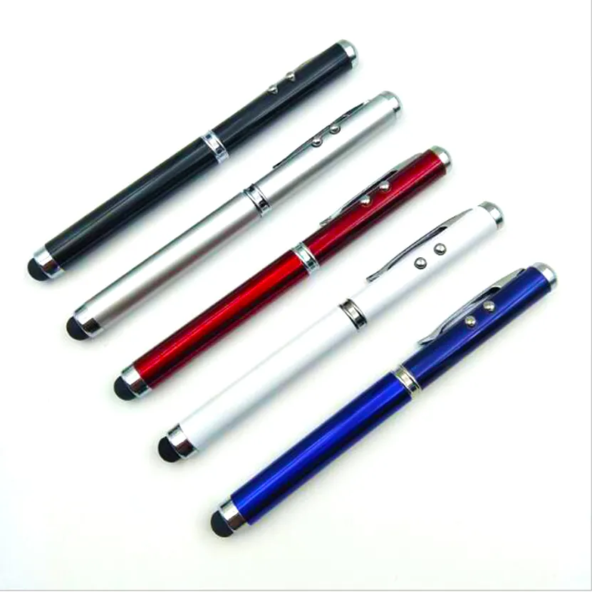 4 in 1 Multi Function Pointer Pen With LED Torch Light Point Screen Touch Ball Pen Pointer