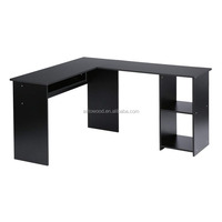 Bureau d'angle pour ordinateur en forme de L, poste de travail moderne pour la maison ou le bureau, avec plateau coulissant silencieux pour clavier et 2 étagères
