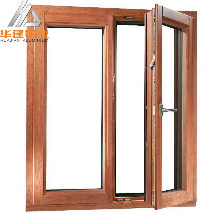 Ventanas abatibles de aluminio y madera, ventanas de revestimiento de aluminio