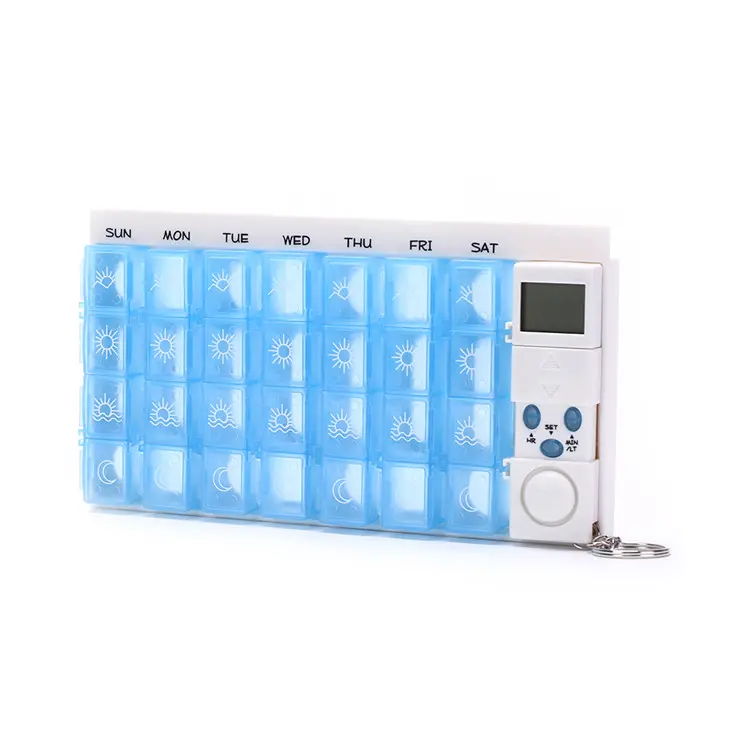 Hatırlatma zamanlayıcı ile LCD akıllı hap dağıtıcı haftalık sıralama katlanır Vitamin ilaç kutusu 28 hücreleri haftalık akıllı ilaç kutusu