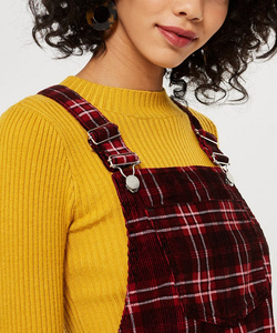 Abbigliamento Femminile alla Moda, Vestito a Salopette in Velluto a Coste <span class=keywords><strong>Rosso</strong></span> a Quadri 100% <span class=keywords><strong>Cotone</strong></span> per il Weekend Casual - Product Image 4